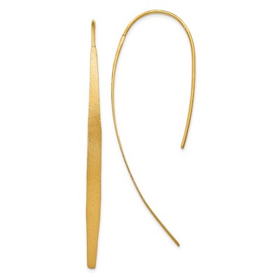 Black Bow Jewelry Brushed Curved Bar Threader Earrings in Yellow Gold Tone Silver, 55mm