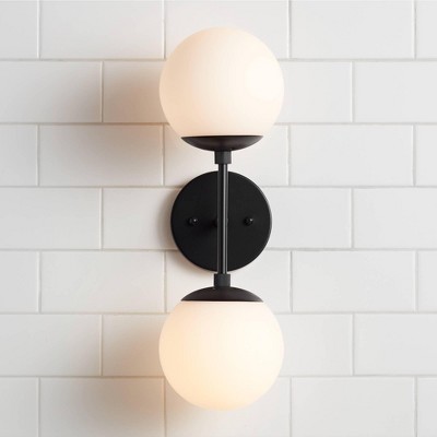 Black Mid Century Modern Wall Sconce with Frosted Glass