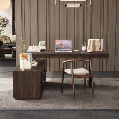 FUFU&GAGA Dark Wood - toned Height - adjustable Desk: Ergonomic, Flexible Storage, Stylish Design