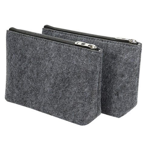 Pencil Pouch Bag, 2 Pack Felt Small Stationary Pen Case Organizer with  Zipper(Black/Grey)