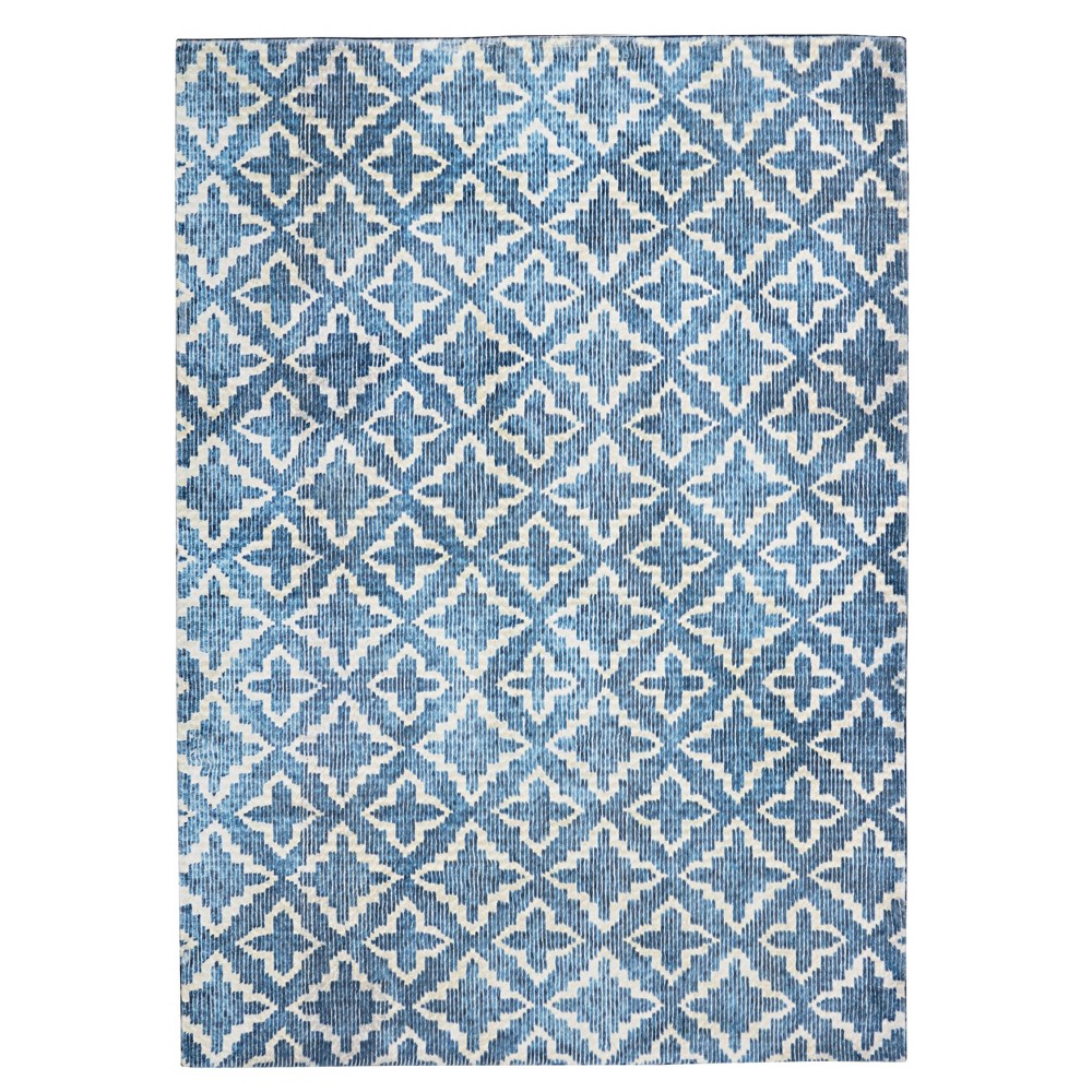 Photos - Doormat Linon 3'x5' Chisholm Faux Rabbit Rug Blue/White  