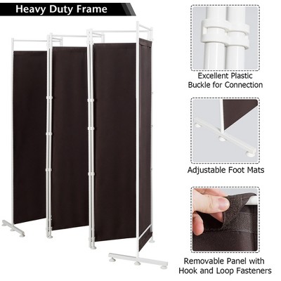 Brown Polyester 6-Panel Folding Room Divider with Steel Frame