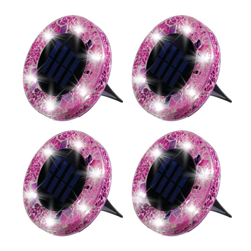 Bell + Howell 6 LED Round Fuchsia Mosaic Solar Powered Disk Lights with Auto On/Off - 4 Pack, 2 of 6