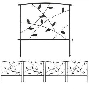 Sunnydaze Outdoor Lawn and Garden Metal Modern Leaves and Vines Decorative Border Fence Panel Set - 10' - Black - 5pk - 1 of 4