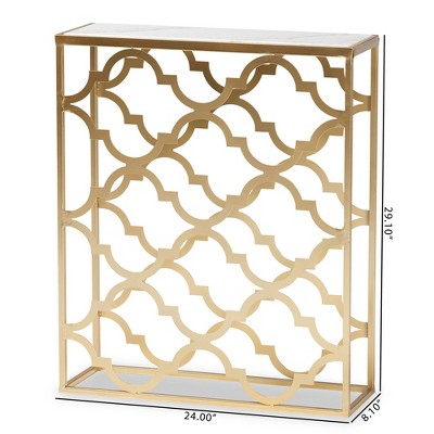 Gold Metal Console Table with Marble Top and Storage