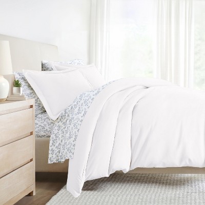 8PC Complete Bedding, Solid Duvet Cover, White Comforter and Patterned Sheet Set - Becky Cameron