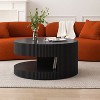31.5''W Vertical Stripe Design Coffee Table, Modern Round Center Table with Storage for Living Room, Bedroom and Study - ModernLuxe - 2 of 4