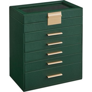 Glass Lid Jewelry Box with 3 Drawers Modern Storage Organizer in White and Gold - 1 of 4