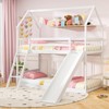 Tangkula Twin Over Twin House Bunk Bed w/ Slide Solid Wood Low Bunk Bed for Kids White - 2 of 4