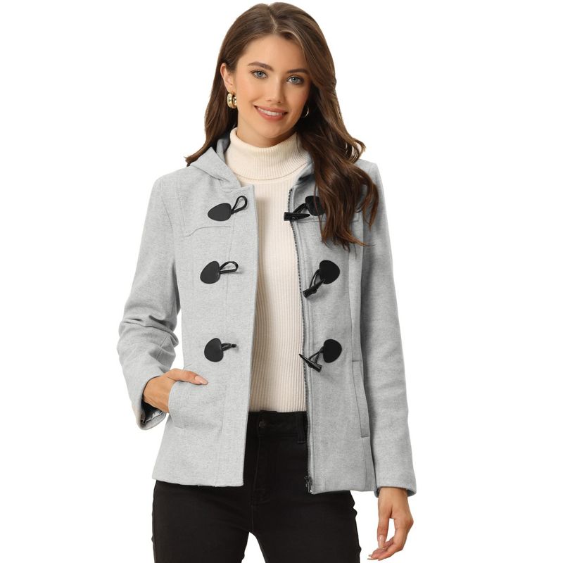 Allegra K Women's Casual Winter Outwear Hooded Button Toggle Duffle Coat, 1 of 6