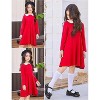 Arshiner Girls Long Sleeve Dress Casual Vintage Peter Pan Collar Swing Party Dress Age 7-18 Years - 2 of 3