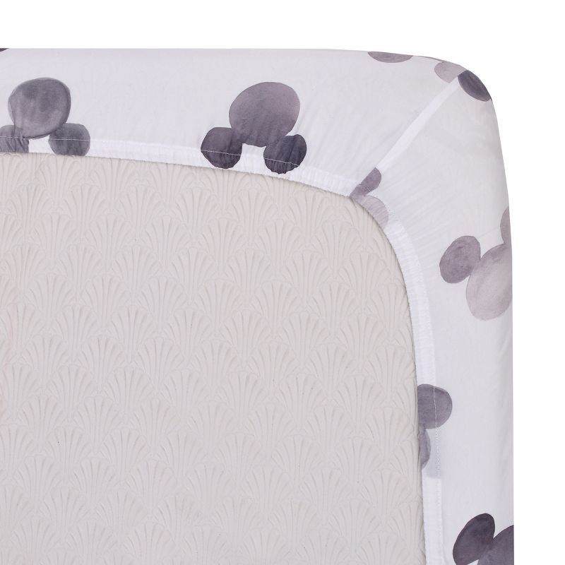 Disney Mickey Mouse - Black, White and Gray Watercolor Mickey Ears Nursery Fitted Mini Crib Sheet, 4 of 7