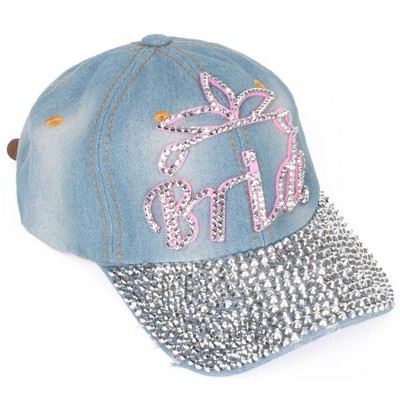 Women's Casual 100% Cotton Denim Baseball Bling Studs Cap