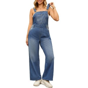 INSPIRE CHIC Women's Denim Pockets Spring Fashion Long Leg Baggy Bib Overalls Jumpsuits - 1 of 4