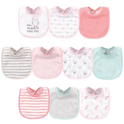 Hudson Baby Infant Girl Cotton and Polyester Bibs 10pk, Owl Always Love You, One Size