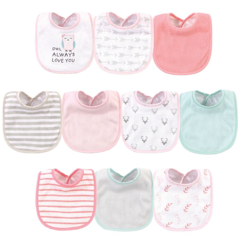 Hudson Baby Infant Girl Cotton and Polyester Bibs 10pk, Owl Always Love You, One Size, 1 of 13
