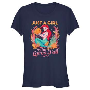 Juniors Womens Disney Ariel Just a Girl Who Loves Fall T-Shirt