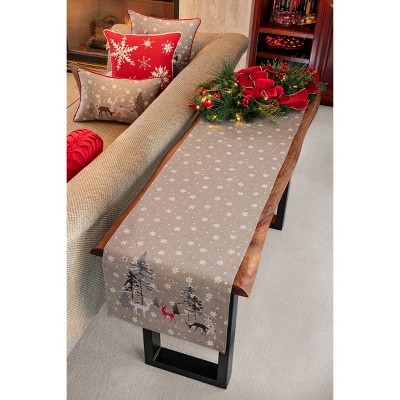 Grey and White Embroidered Christmas Lumbar Throw Pillow