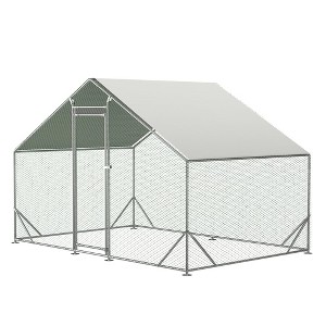Metal Chicken Coop Walk-in Poultry Cage with Water-Resident Cover , Large Chicken Run Pen with Spire Shaped Cage 6.5'L - 1 of 4