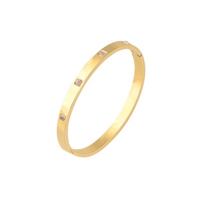 Anna-Kaci 18K Gold Plated Crystal Rhinestone Bangle Bracelets for Women with Cubic Zirconia Stainless Steel Bracelet for Valentines, Birthday