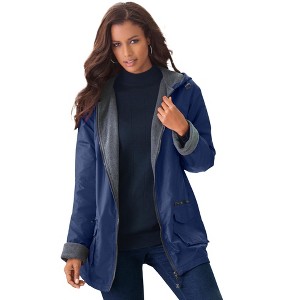 Roaman's Women's Plus Size Hooded Nylon Jacket With Fleece Lining - 1 of 4