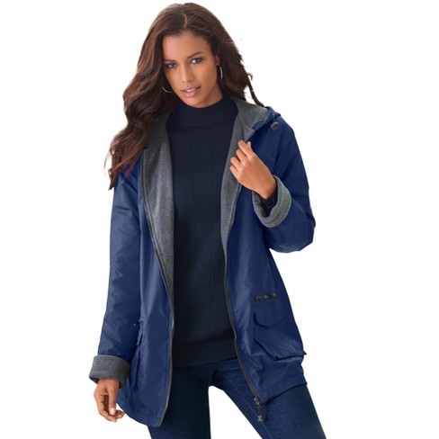 Roaman s Women s Plus Size Hooded Nylon Jacket With Fleece Lining 6x Evening Blue Target