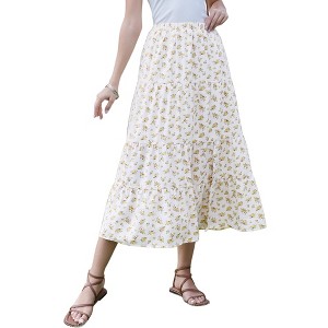INSPIRE CHIC Women's Flowy Floral Summer Elastic High Waisted Side Slit Casual A-Line Maxi Skirts - 1 of 4