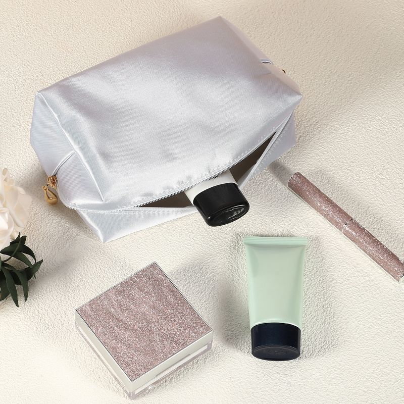 Unique Bargains Nylon Portable Travel Cosmetic Bag White 6.89"x2.36"x4.33" 1 Pc, 2 of 7