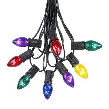 Novelty Lights 25 Feet C7 Christmas String Light Set, Vintage Holiday Hanging Light Set, Black Wire