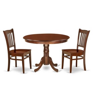 Gothic Kitchen Table Set - 3 Piece Glamour Dining Set with Chairs - 42" Round Table - Elegant Wood Design - 1 of 4