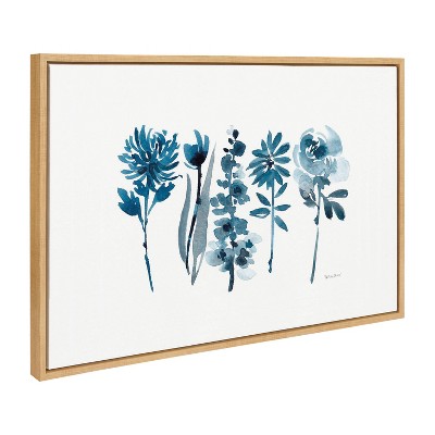 Blue Blooms 36" x 27" Canvas Print with Brown Frame