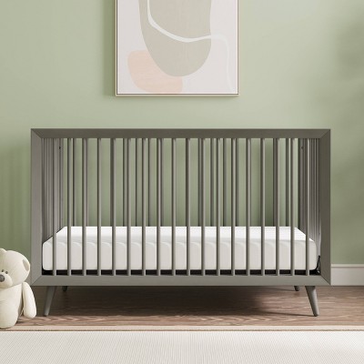 Lunar Gray Pine Wood Mid-Century Modern Convertible Crib