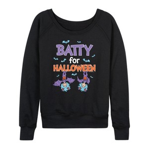 Women's - Dr. Seuss - Batty For Halloween Thing 1 and Thing 2 Lightweight French Terry Wide Neck Long Sleeve Shirt - 1 of 4