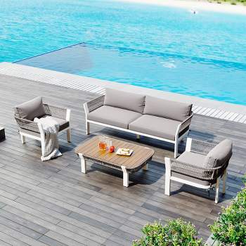4pc Outdoor Patio Conversation Set, Sectional Sofa Set with Coffee Table 4A -ModernLuxe