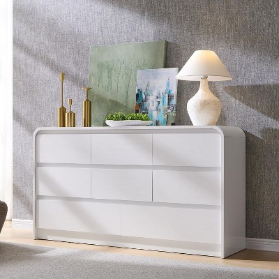 SinCiDo Modern 8 Drawer Dresser, Curved Profile Design, 55" Wide Mid Century Wood Storage Organizer for Bedroom, Living Room
