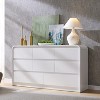 SinCiDo Corner Dressing Table w/Mirror and Lights, Fluted Vanity w/Glass Top, Three-Panel Mirror, Charging Port, 3 Drawers & 2 Cabinets, Natural Oak - 3 of 4