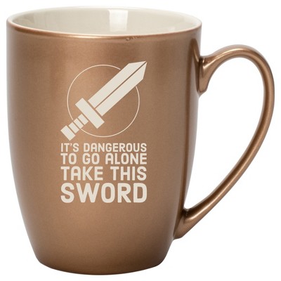100 North Legendary Hero's 10 Ounce Bronze Metallic Finish, Comfortably Fits Your Hands, New Bone China Coffee Tea Cup Mug, It's Dangerous To Go Alone