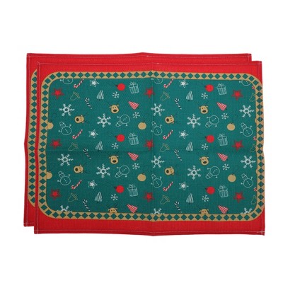 Unique Bargains Christmas Place Mats Linen Red Yellow 13"x17.7" 2 Pcs