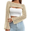 Coolmee Women's Crochet Crop Tops Shrugs Hollow Out CrewneckSweater Knit Long Sleeve Cropped Clothes - 2 of 3