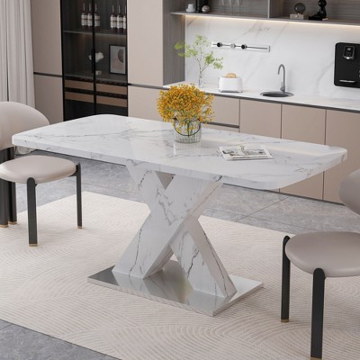 NicBex Modern Geometric Stretchable Dining Table with Sturdy X-Shape Base,Modern Rectangular Kitchen Table,Dining Room Furniture