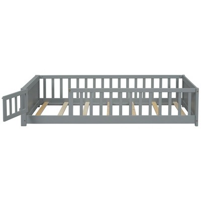 YOOCOZZ Twin Size Floor Platform Bed with Built-in Book Storage Rack and Door