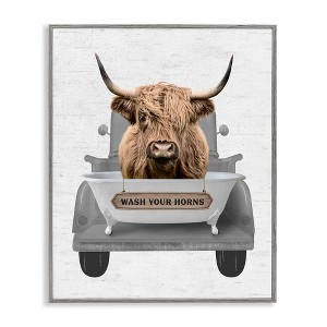 Stupell Industries Wash Your Horns Cattle Framed Giclee Art, Gray, 16" x 20" - 1 of 4
