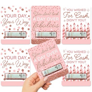 Big Dot of Happiness Pink Rose Gold Birthday - DIY Assorted Happy Birthday Cash Holder Gift - Funny Money Cards - Set of 6 - 1 of 4