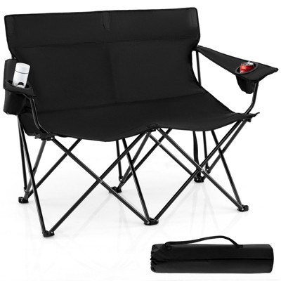 Tangkula Oversized Double Camping Chair 2-Person Outdoor Heavy Duty Lawn Chair with Armrests & Cup Holders