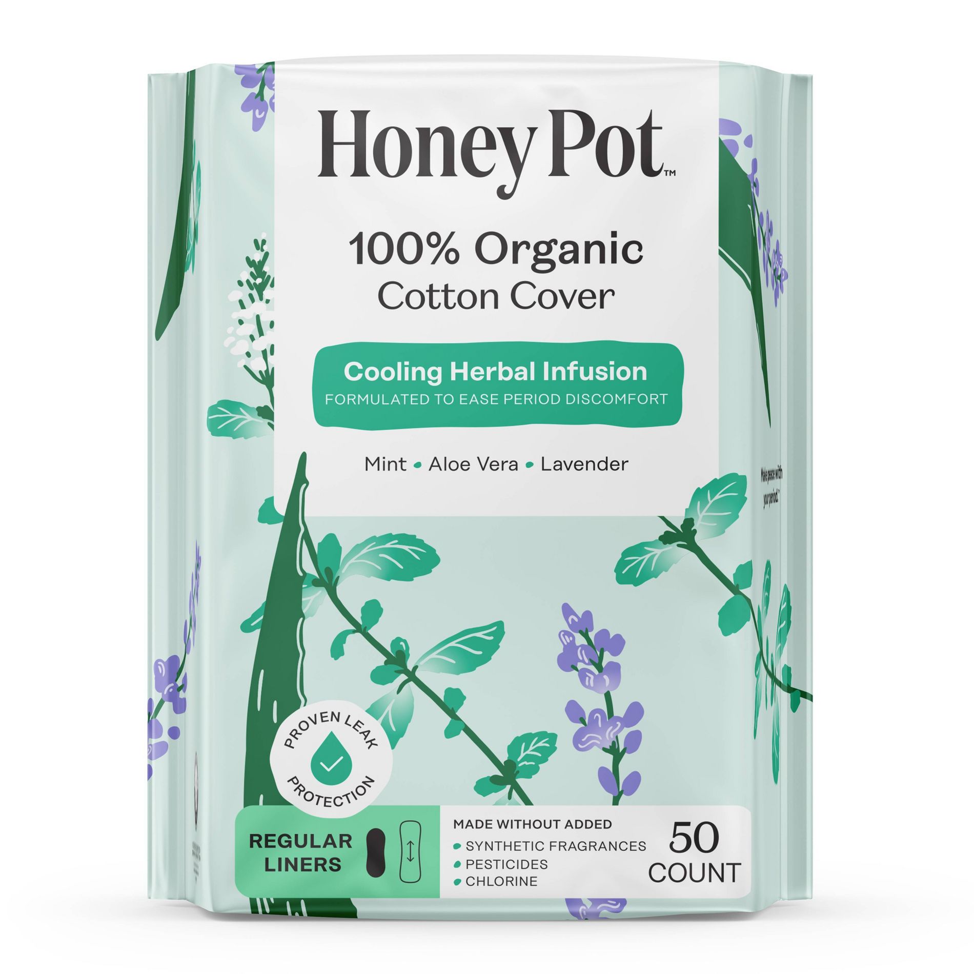 Honey Pot 100% Organic Cotton Cover Cooling Regular Liner - 50 ct