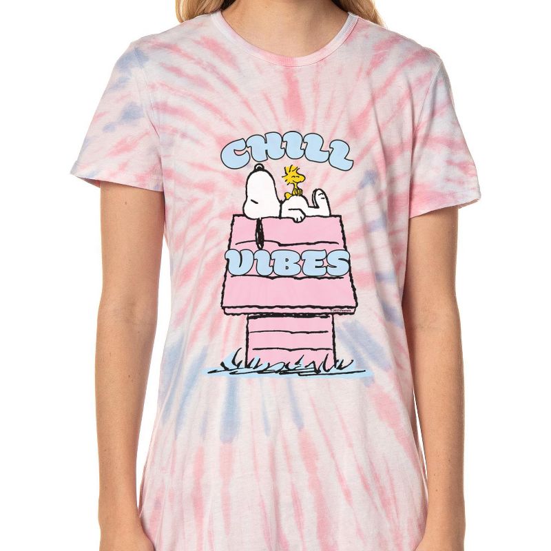 Peanuts Women's Snoopy Chill Vibes Nightgown Sleep Pajama Shirt For Adults Multicolored, 3 of 5