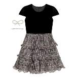 Beautees Girls' Velvet Bodice and Tiered Skirt Dress with Hair Clips
