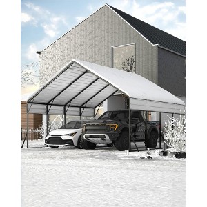 Metal Carport, Heavy Duty Carport with Steel Roof, Reinforced Frame, Outdoor Garage Car Shelter Shade for 2 Cars, Boats and Truck - 1 of 4