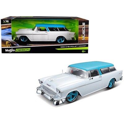 1955 Chevrolet Bel Air Nomad White Metallic with Blue Top "Classic Muscle" 1/18 Diecast Model Car by Maisto