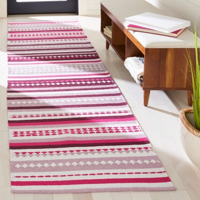 Ivory and Pink Flat Woven Cotton Area Rug, 27" x 9"